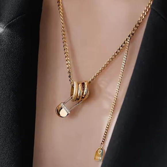 Moon Goddess Emporium Jewelry - 18K Gold Rings & Safety Pin W/ Pave Gemstone Accents Pendant Necklace Punk Goth